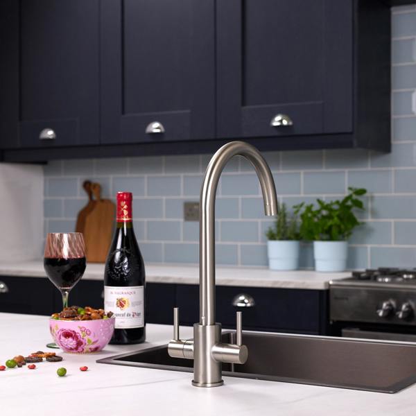 Flode Hammerfest | Dual Lever Kitchen Sink Mixer Tap with Swivel Spout | Brushed Steel Finish