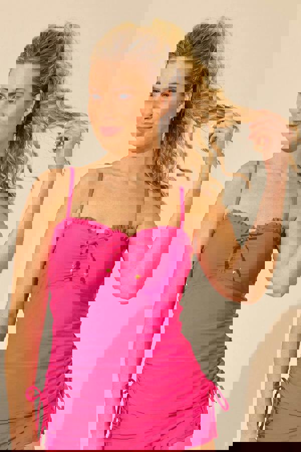 Pink Side Tie Tankini Top Front