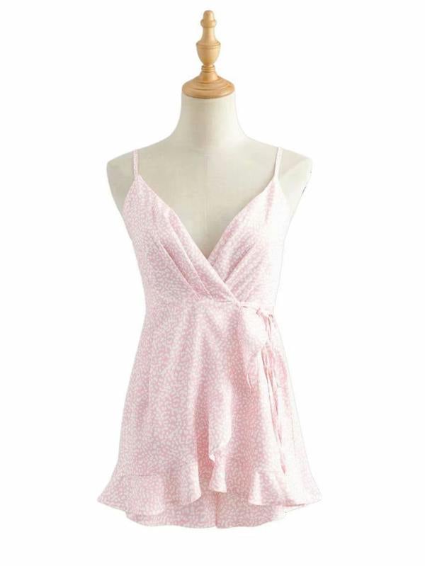 FS Collection Pink Leopard Print Playsuit with Ruffle