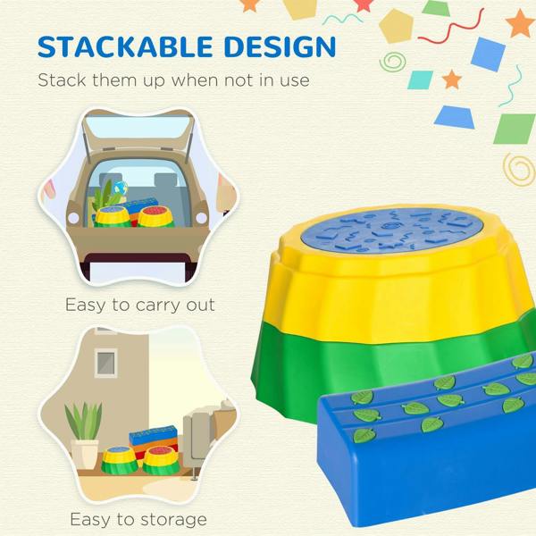 Stackable multicolour stepping stone with yellow round top and blue base section