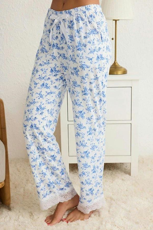 WOVCOR 2-Piece Viscose Knit Pajama Set with Lace and Ribbon Details