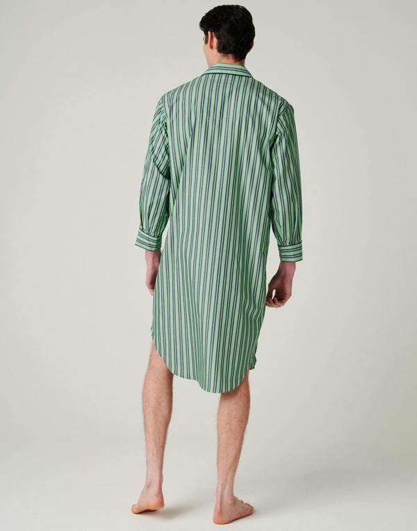 British Boxers Men's Crisp Cotton Nightshirt – Green Flash Stripe