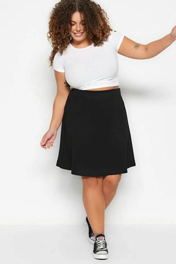 WOVCOR Elastic Waist Mini Knitted Plus Size Skirt