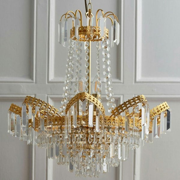 Hanging Ceiling Pendant Light GOLD & GLASS 9 Light Chandelier Lamp Bulb Fitting Loops