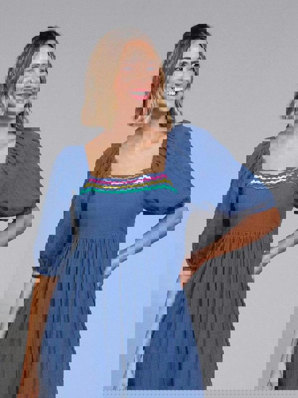 Kite Womens Organic Cattistock Ric Rac Muslin Dress Navy