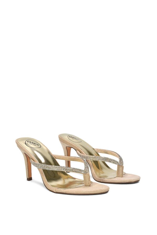 XY LONDON Thong Strap Slip On Stiletto Diamante Heeled Sandal Mules
