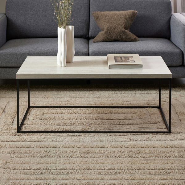 Furniture To Go Barossa Coffee Table with Light Oak Top & Black Steel Base 110x55x45cm