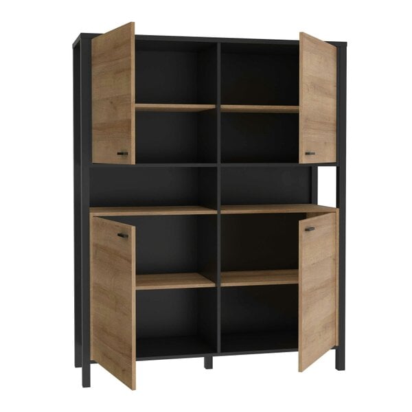 Wyld Haus Egtved Black and Natural Oak Wood Effect Storage Cabinet 4 Doors