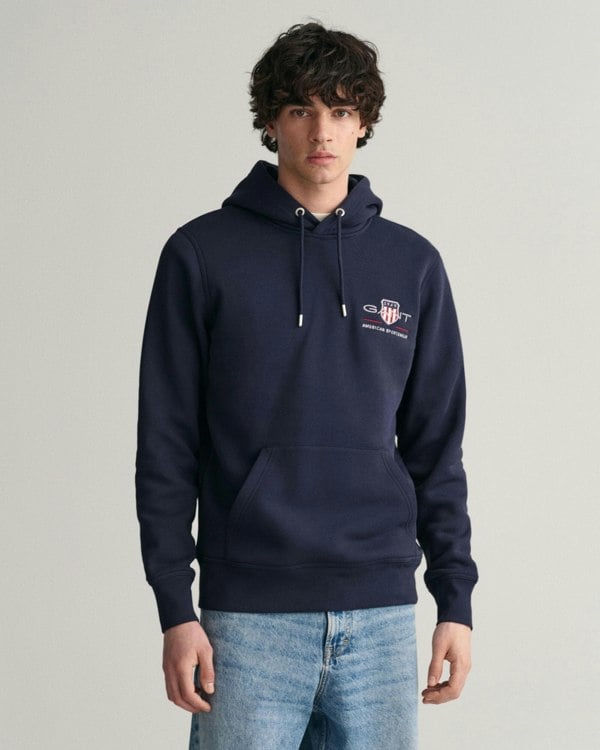 GANT Mens Regular Fit Medium Archive Shield Pullover Hoodie - 433 Evening Blue