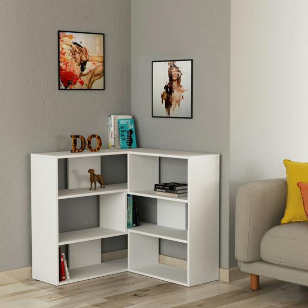 Decortie Molly Modern Corner Bookcase 3 Tier Room Divider Storage Unit Freestanding Melamine Finish 89cm