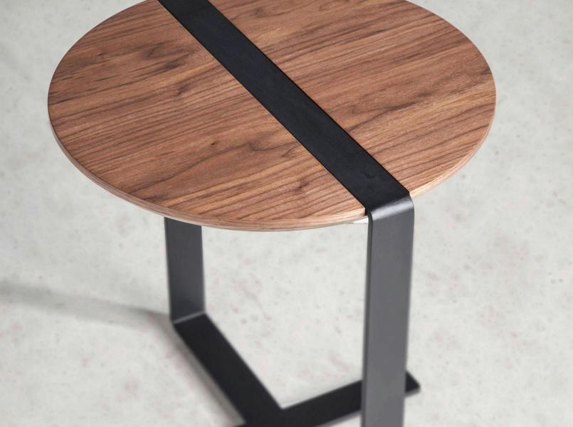 Angel Cerdá Round Corner Table Walnut and Black Steel 2054