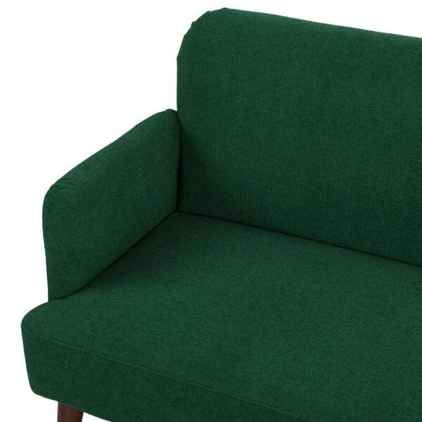 Velvet Feel Fabric 2 Seater Sofa, Small Sofa Loveseat with 21cm Thick Padding and Wood Legs, Dark Green