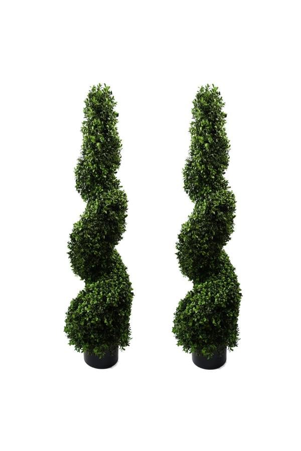 Dyzi Pair of 120cm Artificial Spiral Buxus Trees UV Resistant Indoor & Outdoor