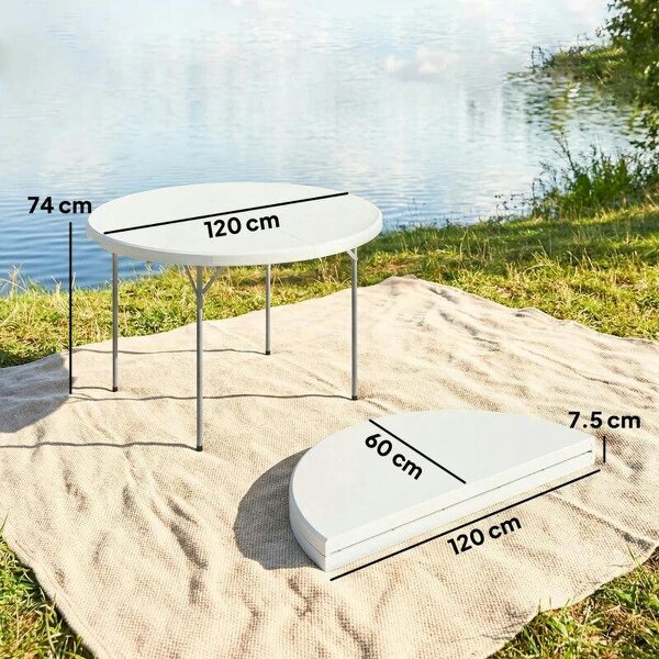 4ft Folding Picnic Table, Camping Table with Non-slip Foot Pads and Metal Frame, 100 kg Load, for Garden, White