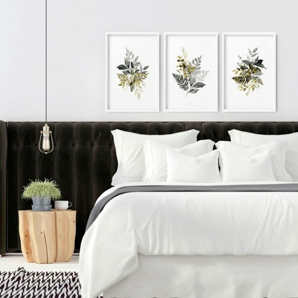 Grey paintings for bedroom | set of 3 wall art prints