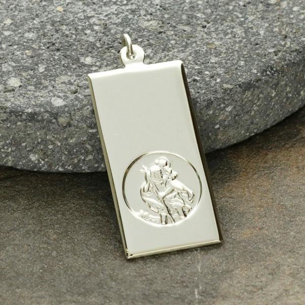 Christopher James of London 9ct White Gold Large St Christopher Ingot With Optional Engraving and Chain
