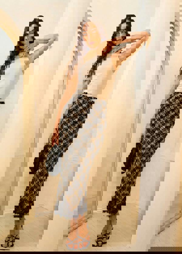 Gini London Mono Check Contrast Lace Bias Skirt