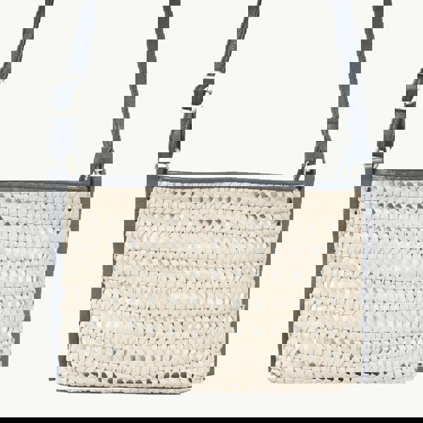 Assots London 'LEATHER LOOM' Light Beige & Black Real Leather Woven Crossbody Bag