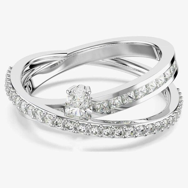 Swarovski Hyperbola Rhodium Plated Twisted Crossover Ring 569123