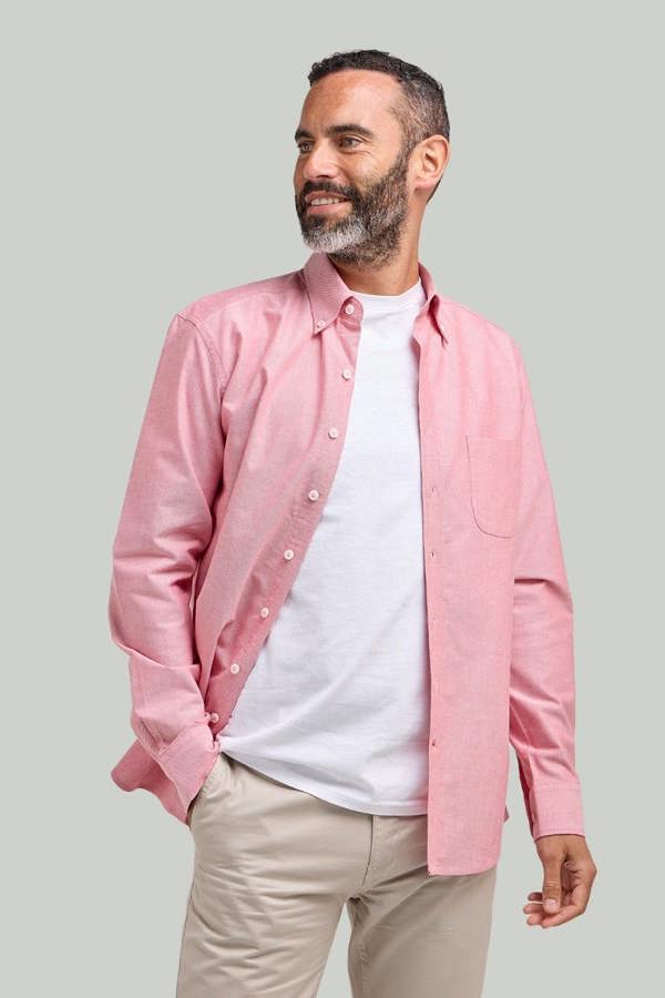 Coral Button-Down Collar Washed Oxford Shirt