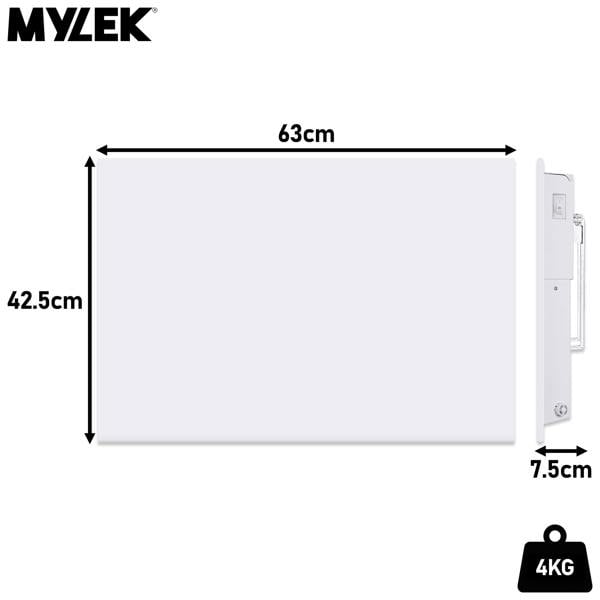 MYLEK Panel Space Heater White 1.2KW Eco, Smart and WiFi App Slimline Low Energy - Wall Mounted, Bathroom IPX4