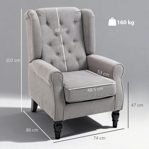 Wyld Haus Diveco Fabric Grey Wingback Accent Chair With Button Tufting And Wooden Frame