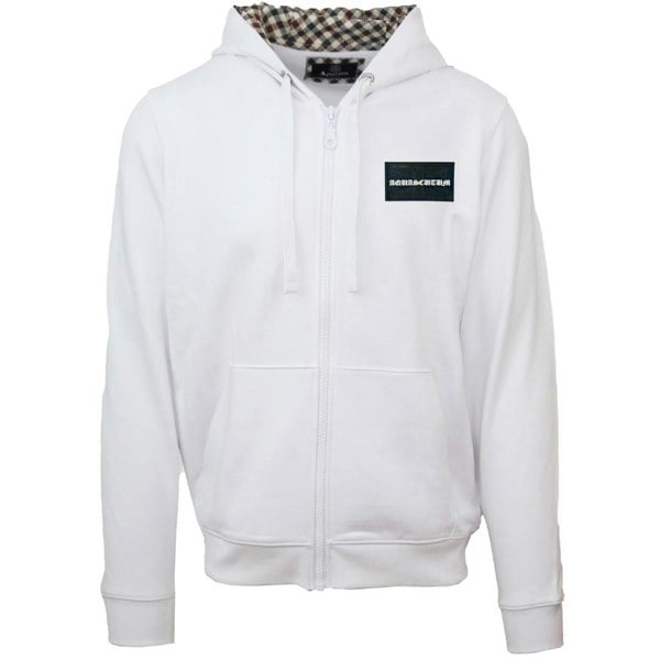 Aquascutum Box Gothic Logo Zip Up Hoodie - White