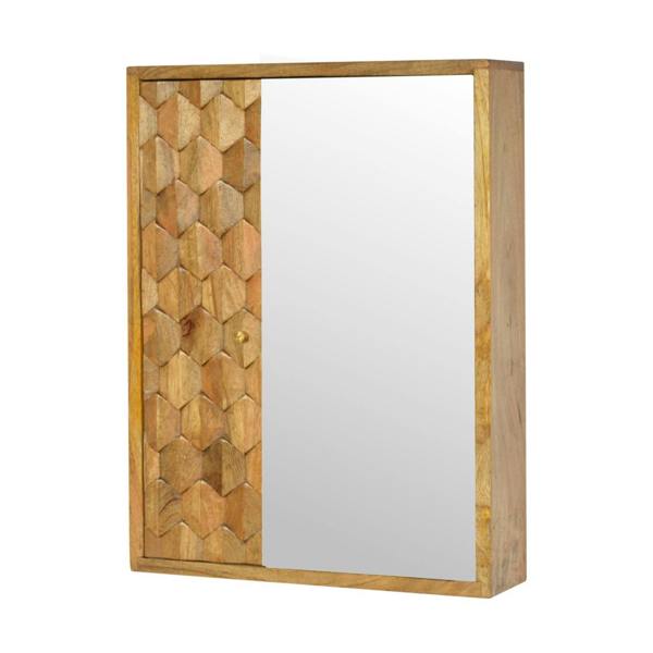 Artisan Furniture Solid Wood Pineapple Carved Mirror Cabinet