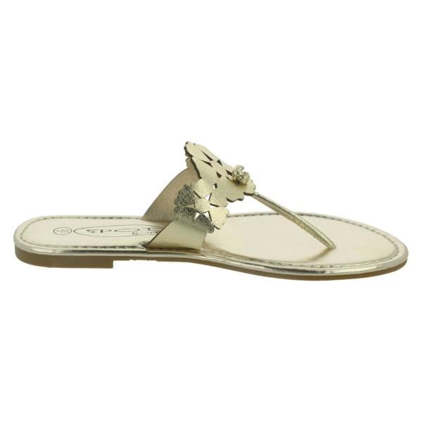 Spot On Ladies Spot On Flat Toe Post Sandal With Flower Design