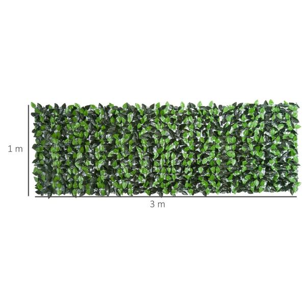 Artificial leaf hedge privacy fence panel with dense green leaves, 3 m x 1 m size