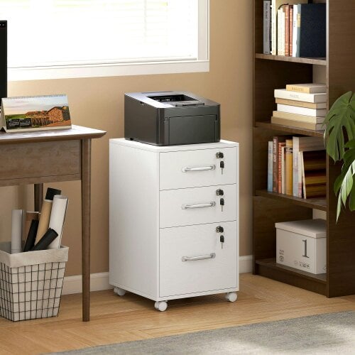 HOMCOM 3 Drawer File Cabinet Rolling Filing Cabinet for A4 and Letter