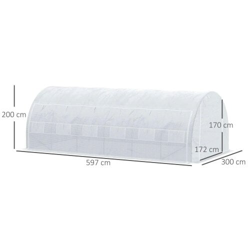 Bobobiy 6 x 3 x 2 m Polytunnel Greenhouse with Roll-up Side Walls, Walk-in Grow House Tent with Steel Frame, Zipped Door and 12 Mesh Windows, White