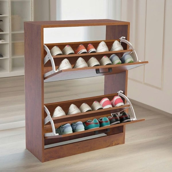 Rafaelo Mobilia 2 Drawer Shoe Storage Cabinet Walnut