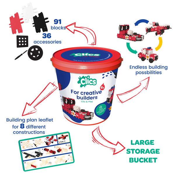 Clics Bucket Fire Edition Click and Play Bucket 127 Pieces