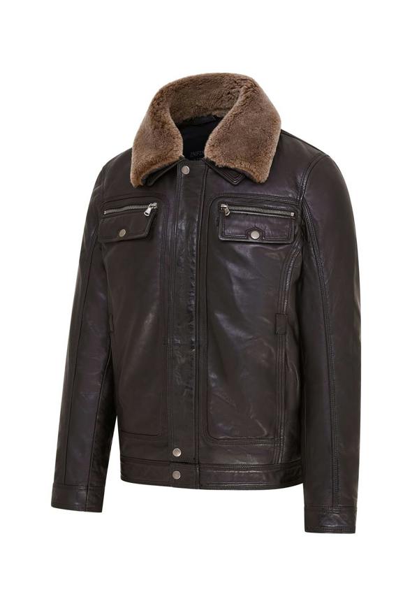 Infinity Leather Mens Trucker Shirt Leather Jacket- Tornio