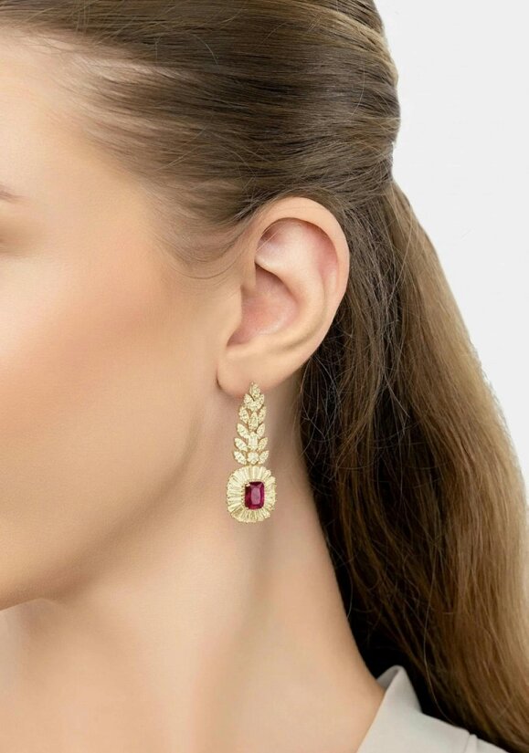 Latelita Countess Gemstone Drop Earrings Ruby Gold