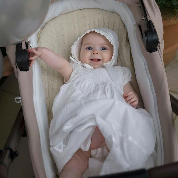 Rachel Riley Long Christening Smocked Dress & Bonnet