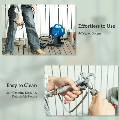 Bobobiy Airless Paint Sprayer, Thinning-Free Electric Paint Spray Gun for Walls, 200 Bar High Pressure, 1.5L/min Flow Rate, 7.5m Hose, Dark Blue