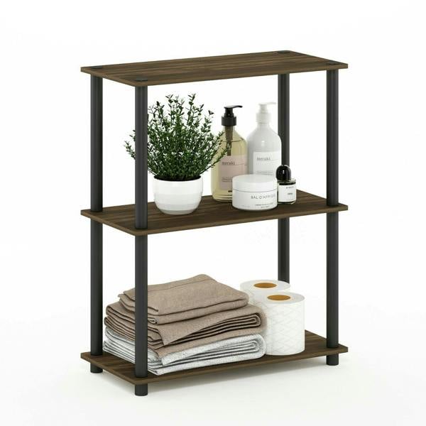 WALPLUS Sturdy Turn-N-Tube 3-Tier Compact Multipurpose Shelf Display Rack, Columbia Walnut/Black for Living Room