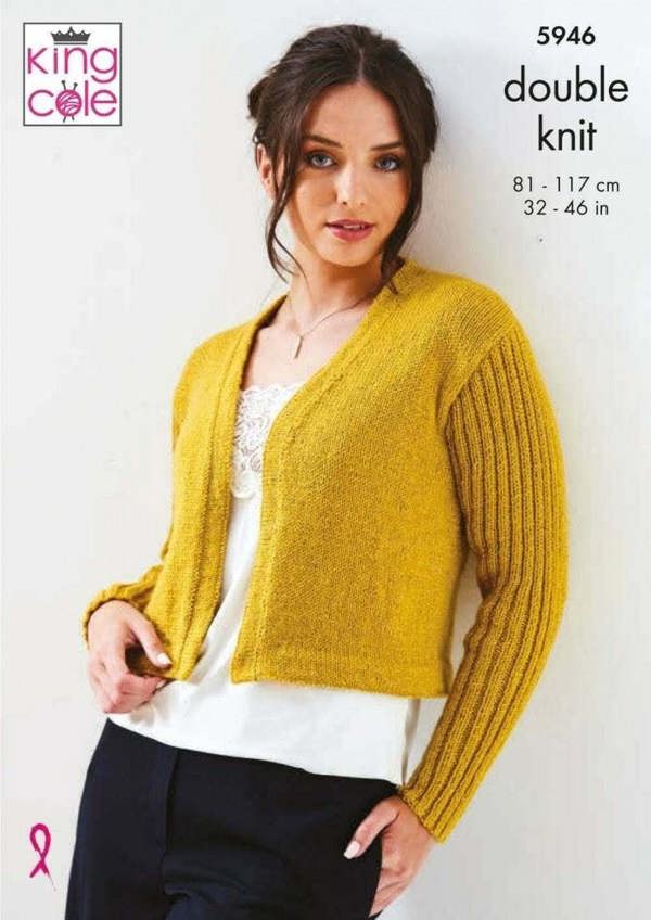 King Cole Glitz DK Knitting Pattern 5946, Jackets, Tops, Slipovers for Women, 32 - 46 Inches
