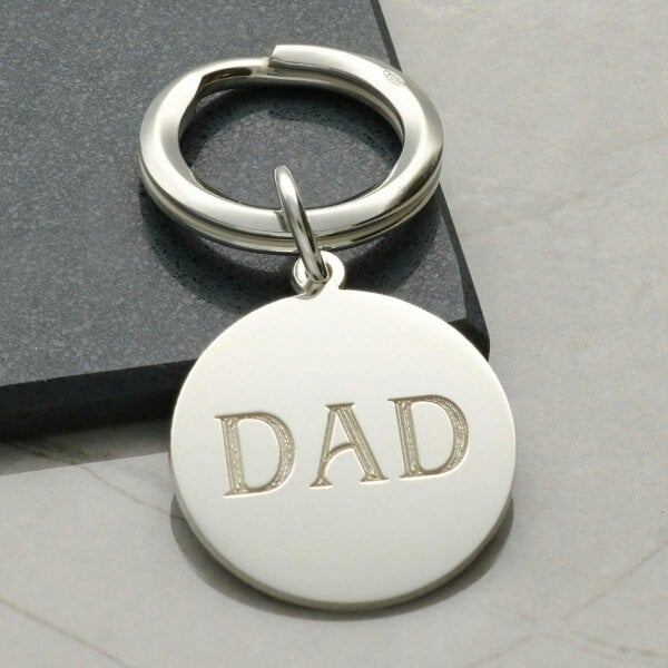 Christopher James of London Sterling Silver Dad Round Keyring With Optional Engraving