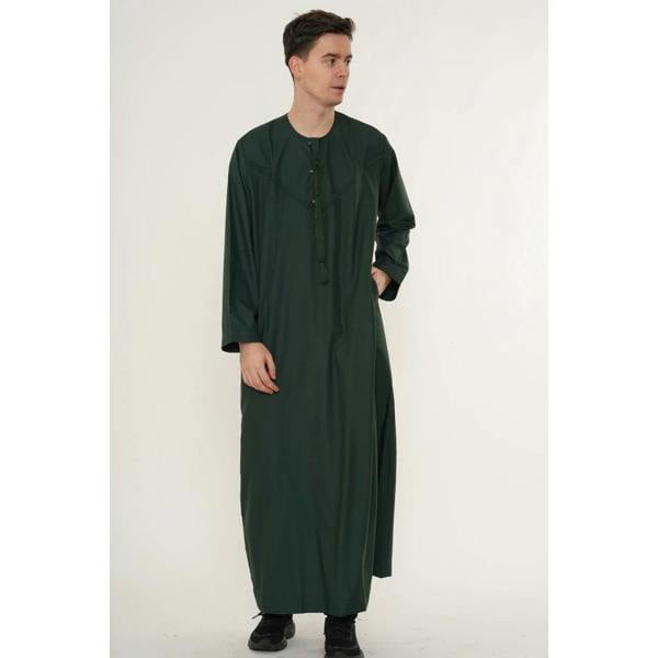 HM11 - Men's Emirati Omani Bobble Button Thobe - Green - Thobez - 5