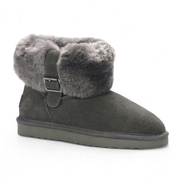Infinity Leather Women's Genuine Sheepskin Grey Suede Ankle Bootie Winter Boots - Granite