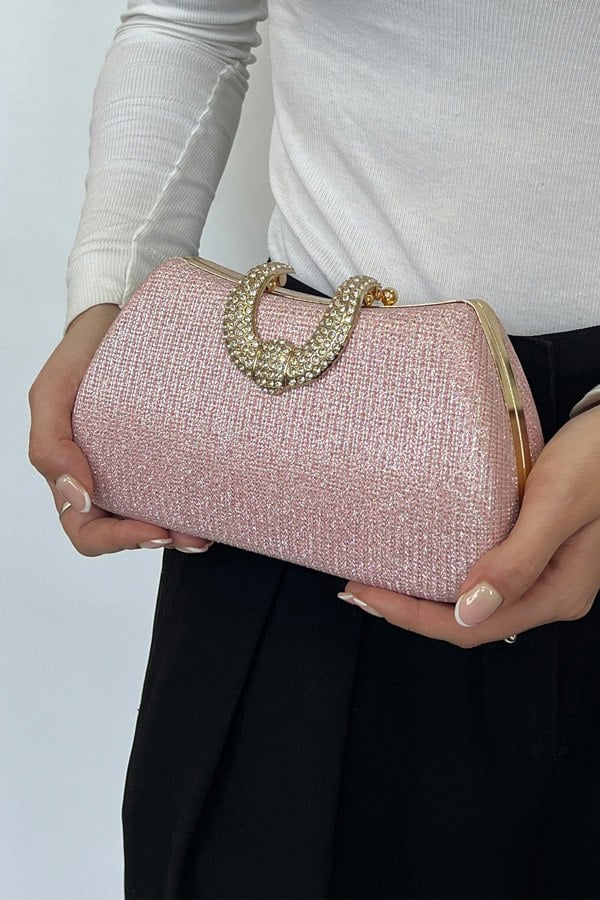 SVNX Pink Shimmer Clutch Bag