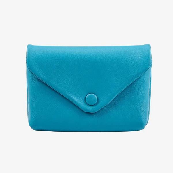 Miami leather small envelope coin purse in turquoise real leather 
