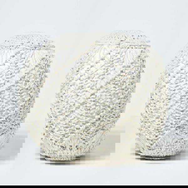 HOMESCAPES Macrame Knitted Pouffe Been Filled Crochet Round Footstool 100% Cotton Braided Design