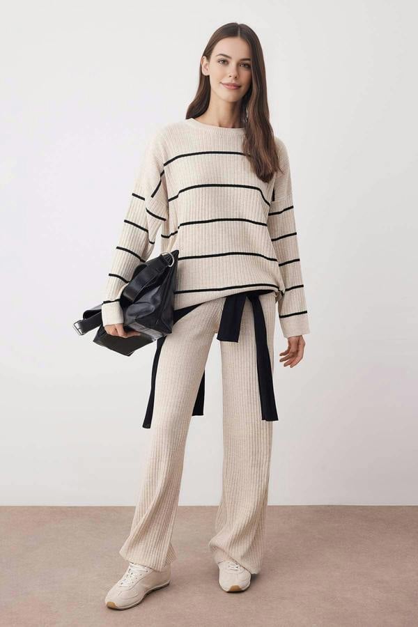 WOVCOR 2-Piece Loose Fit Basic Ribbed Knit Top & Pants Set
