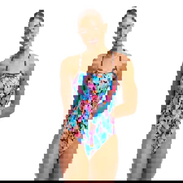 Funkita Tickle Torture Strapped In multicolored feather print one-piece swimsuit