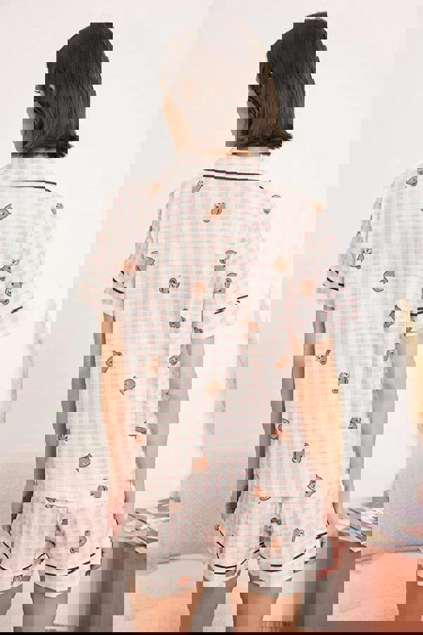 WOVCOR 100% Cotton Plaid Checkered Teddy Bear Patterned Knitted Pajama Set