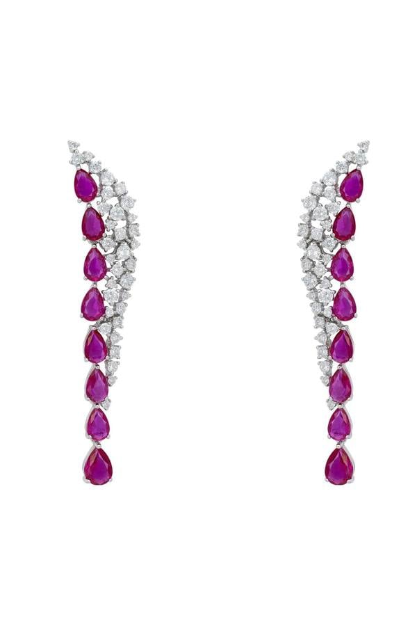 Ruby teardrops diamond earrings.